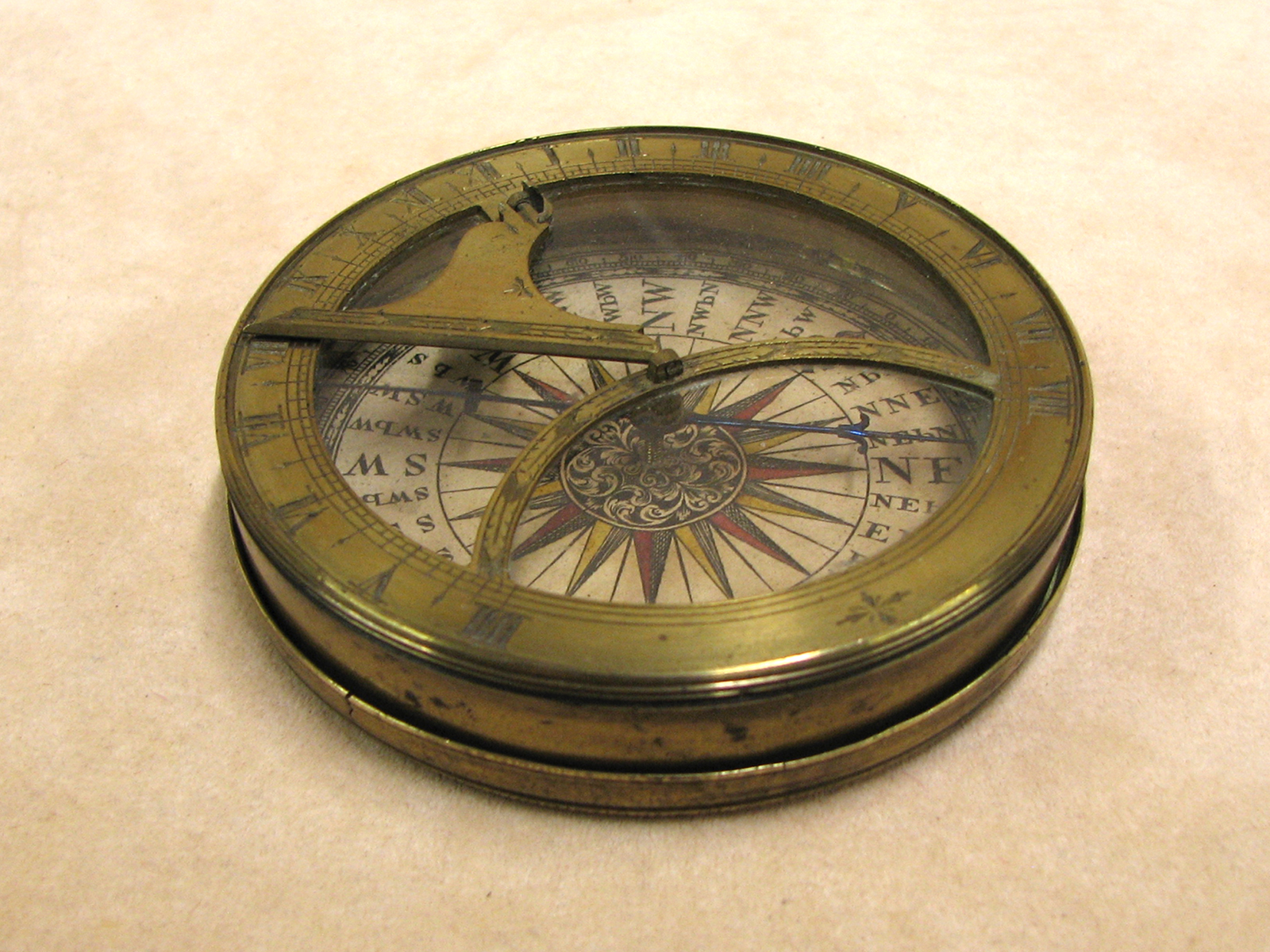 Genuine 18th century brass pocket sundial compass circa 1760